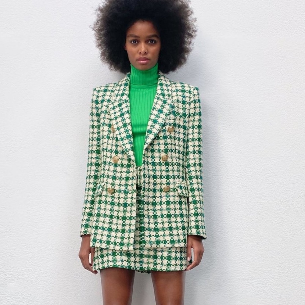 DOUBLE BREASTED TWEED JACKET (ZARA Size M)